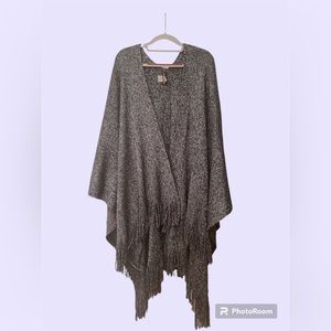 Joan Boyce Women’s Open Front Black/Silver Fringe Shawl OS